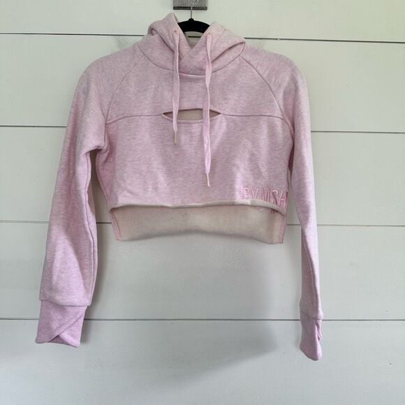 Gymshark Tops - Gymshark Women’s Extra Small Pink Raw Edge Cutout Hoodie